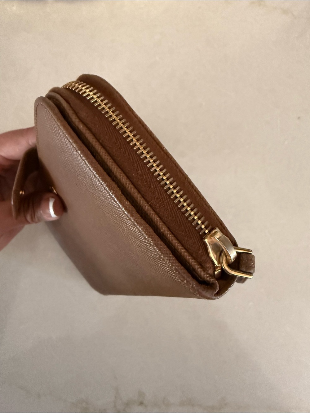 Prada Chocolate Brown Saffiano Zip Wallet with Gold Logo - Picture 7 of 15